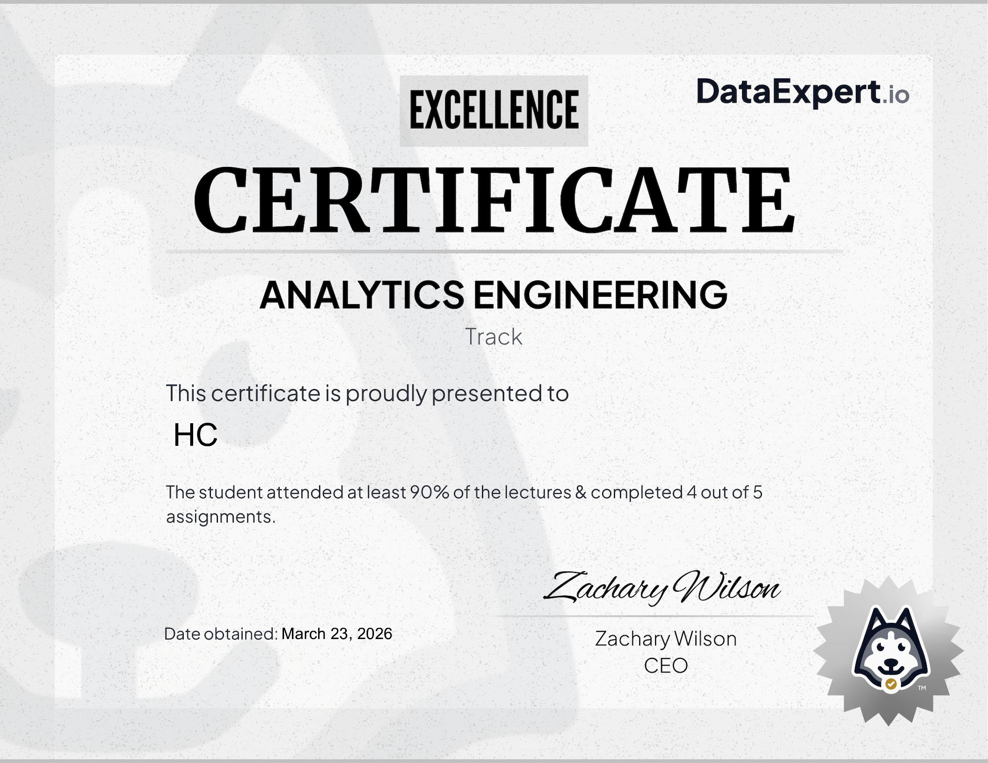 HC - DataExpert.io AE Excellence Certification