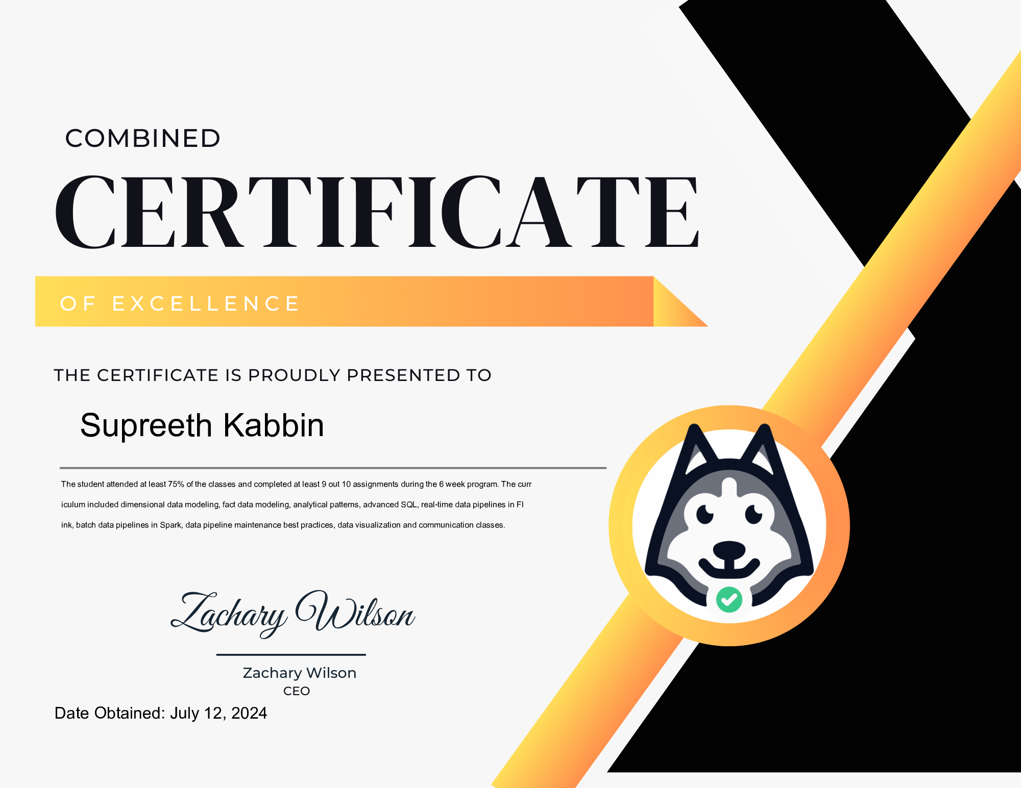 Supreeth Kabbin - DataEngineer.io Combined Excellence Certification