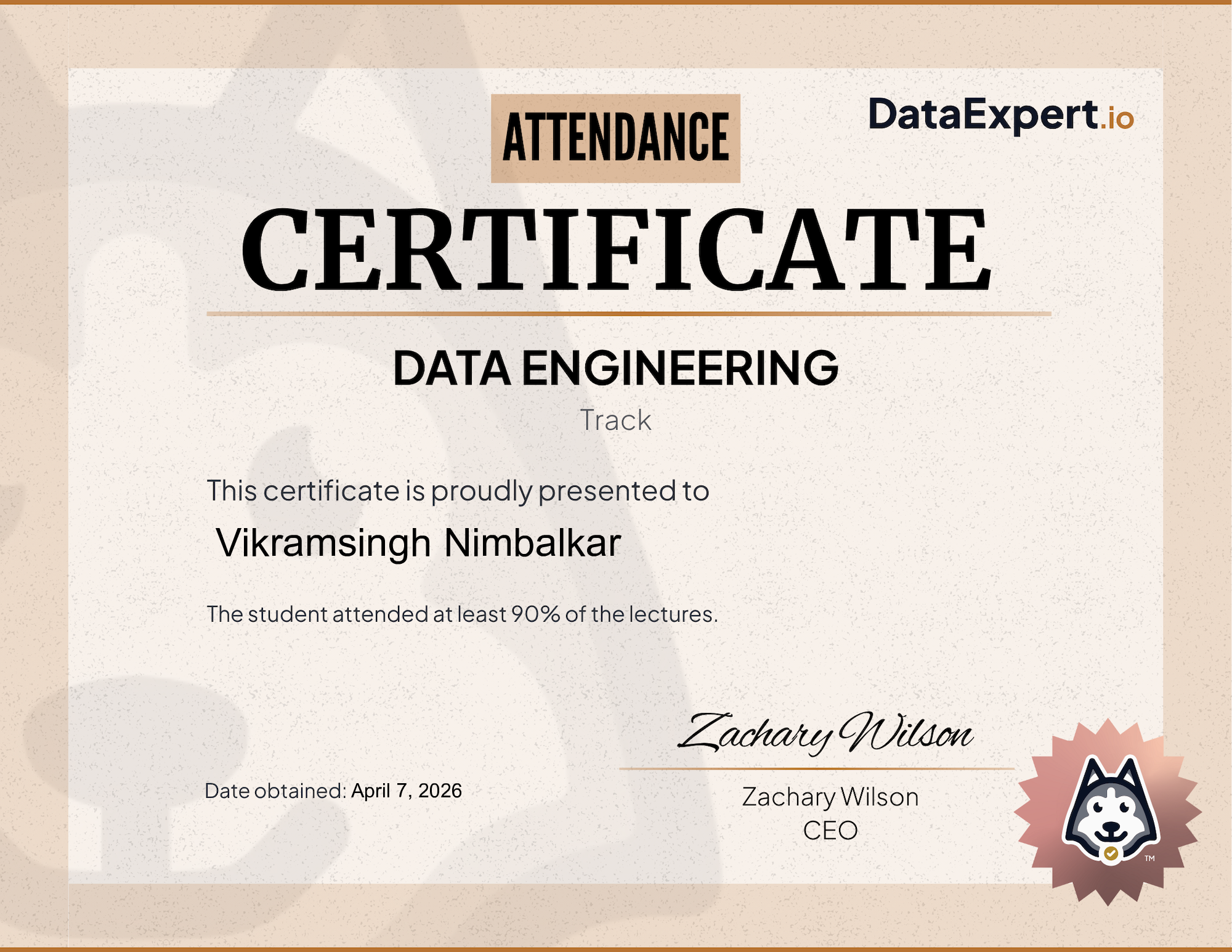 Vikramsingh Nimbalkar - DataExpert.io DE Attendee Certification