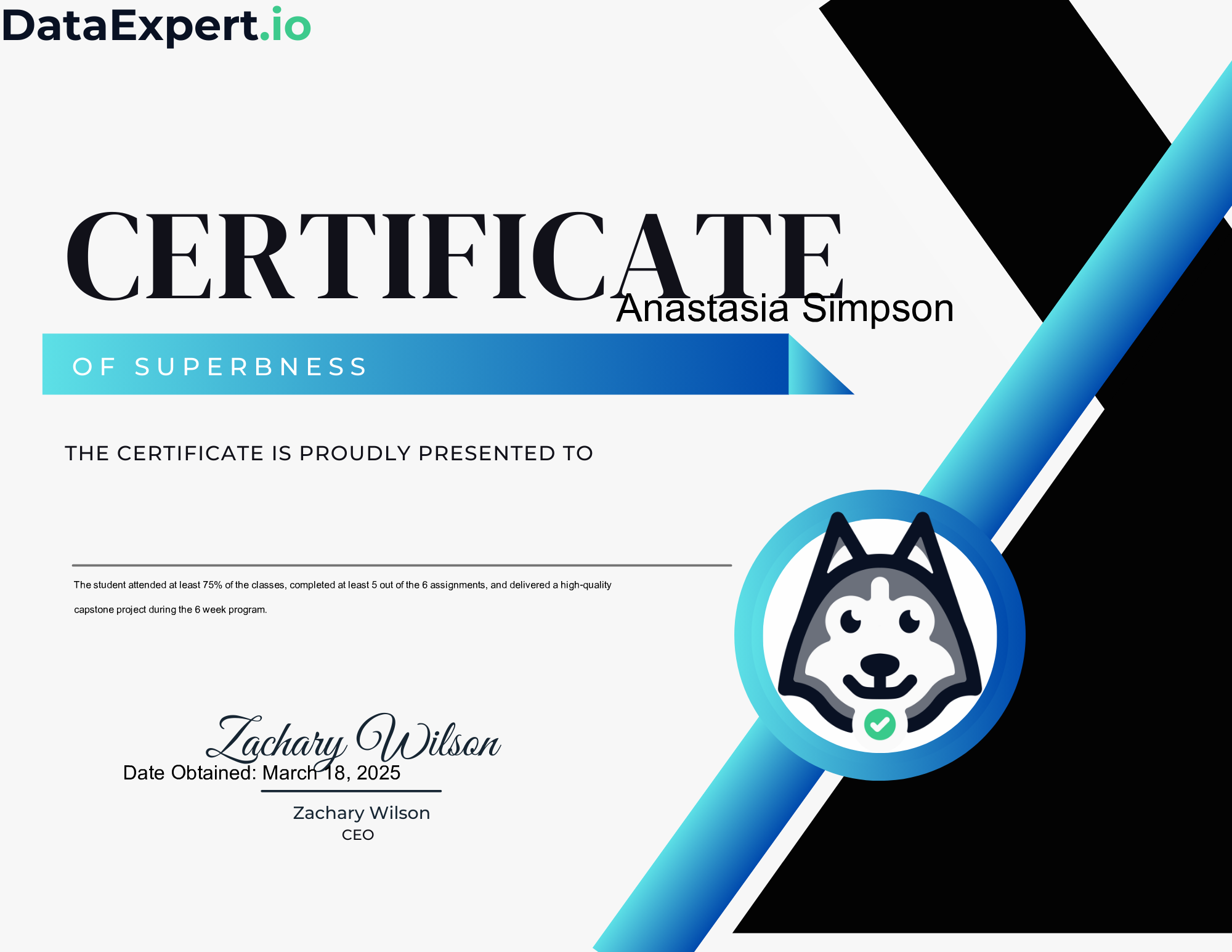 Anastasia Simpson - DataEngineer.io Combined Superb Certification