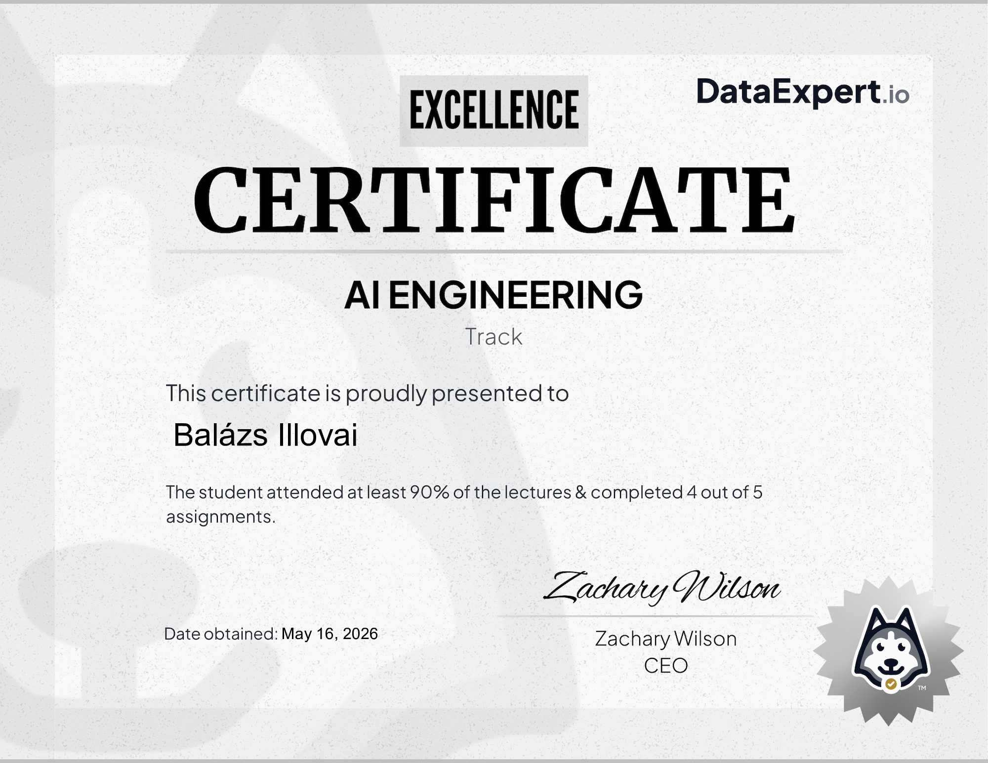 Balázs Illovai - DataExpert.io AI Excellence Certification
