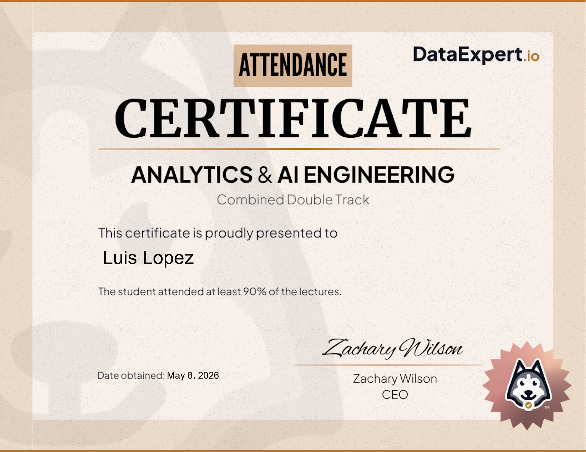 Luis Lopez - DataExpert.io AE+AI Attendee Certification