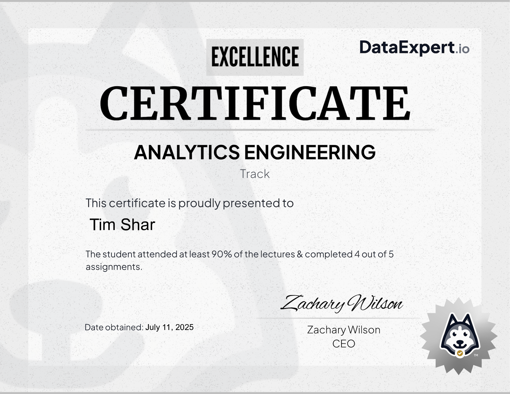 Tim Shar - DataExpert.io AE Excellence Certification