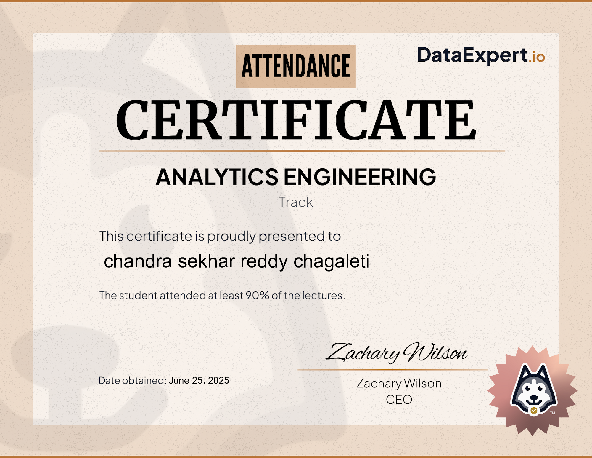 chandra sekhar reddy chagaleti - DataExpert.io AE Attendee Certification