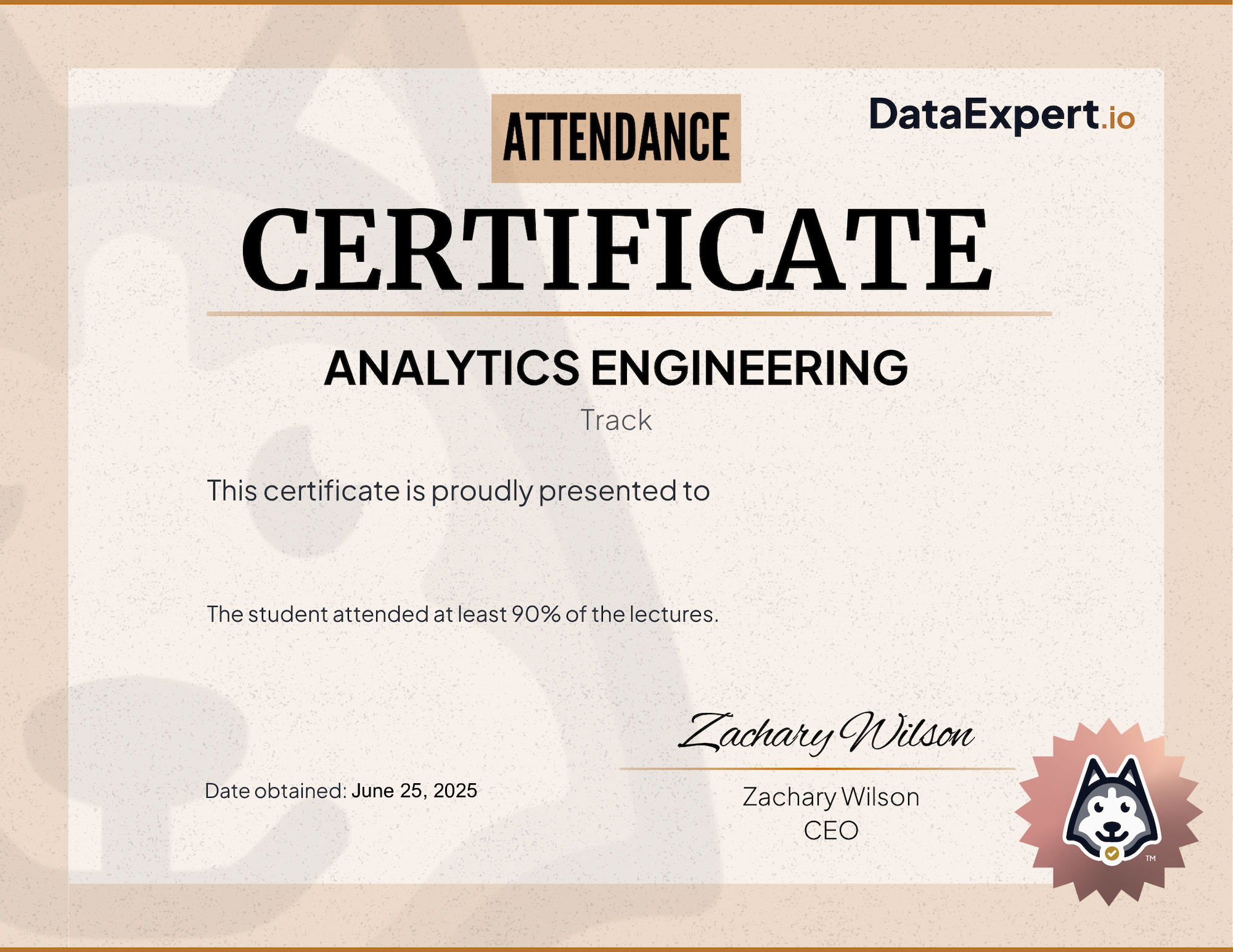   - DataExpert.io AE Attendee Certification