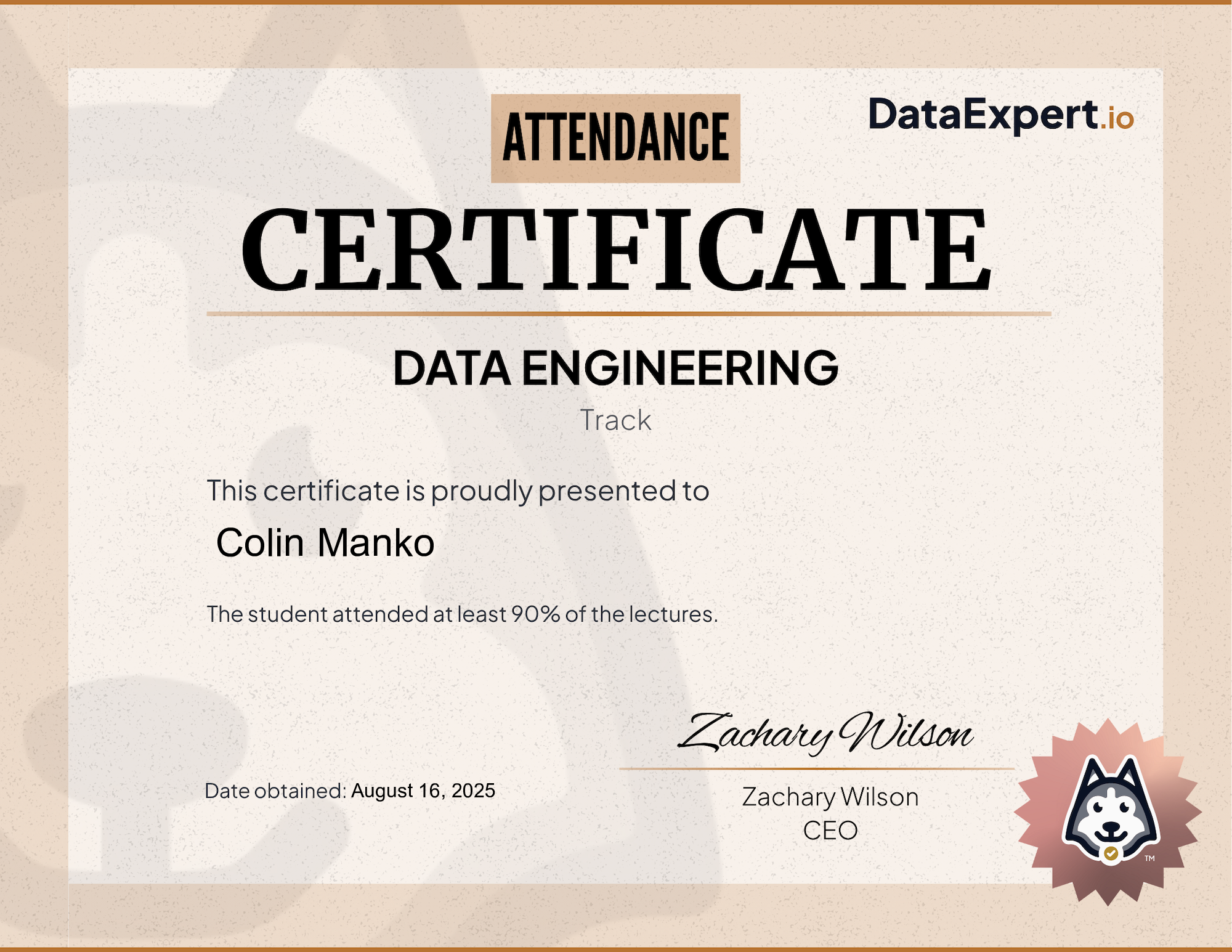 Colin Manko - DataExpert.io DE Attendee Certification