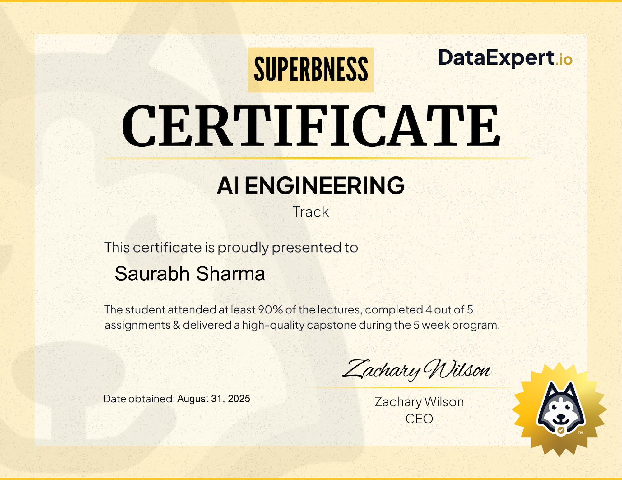  Saurabh Sharma - DataExpert.io AI Superb Certification