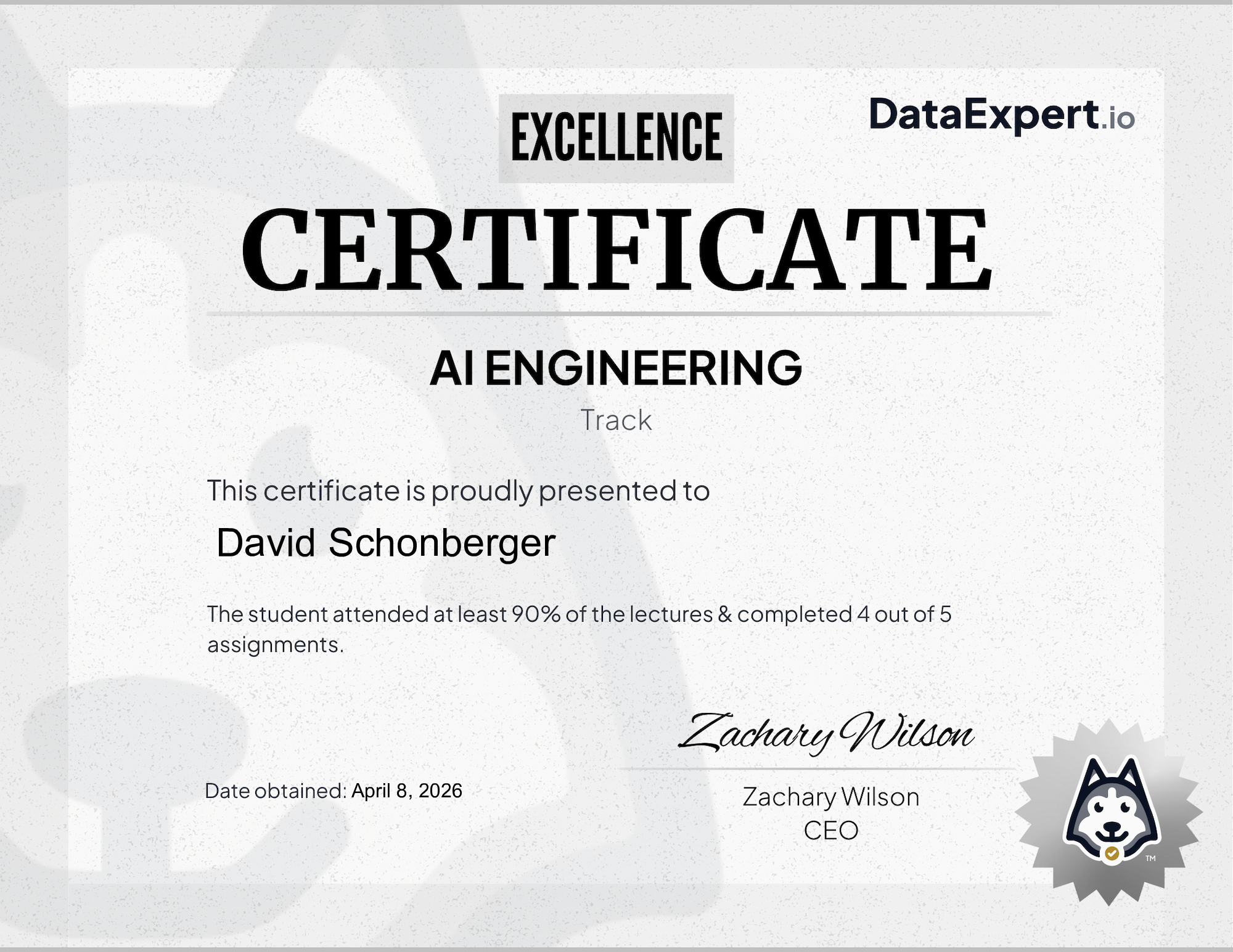 David Schonberger - DataExpert.io AI Excellence Certification