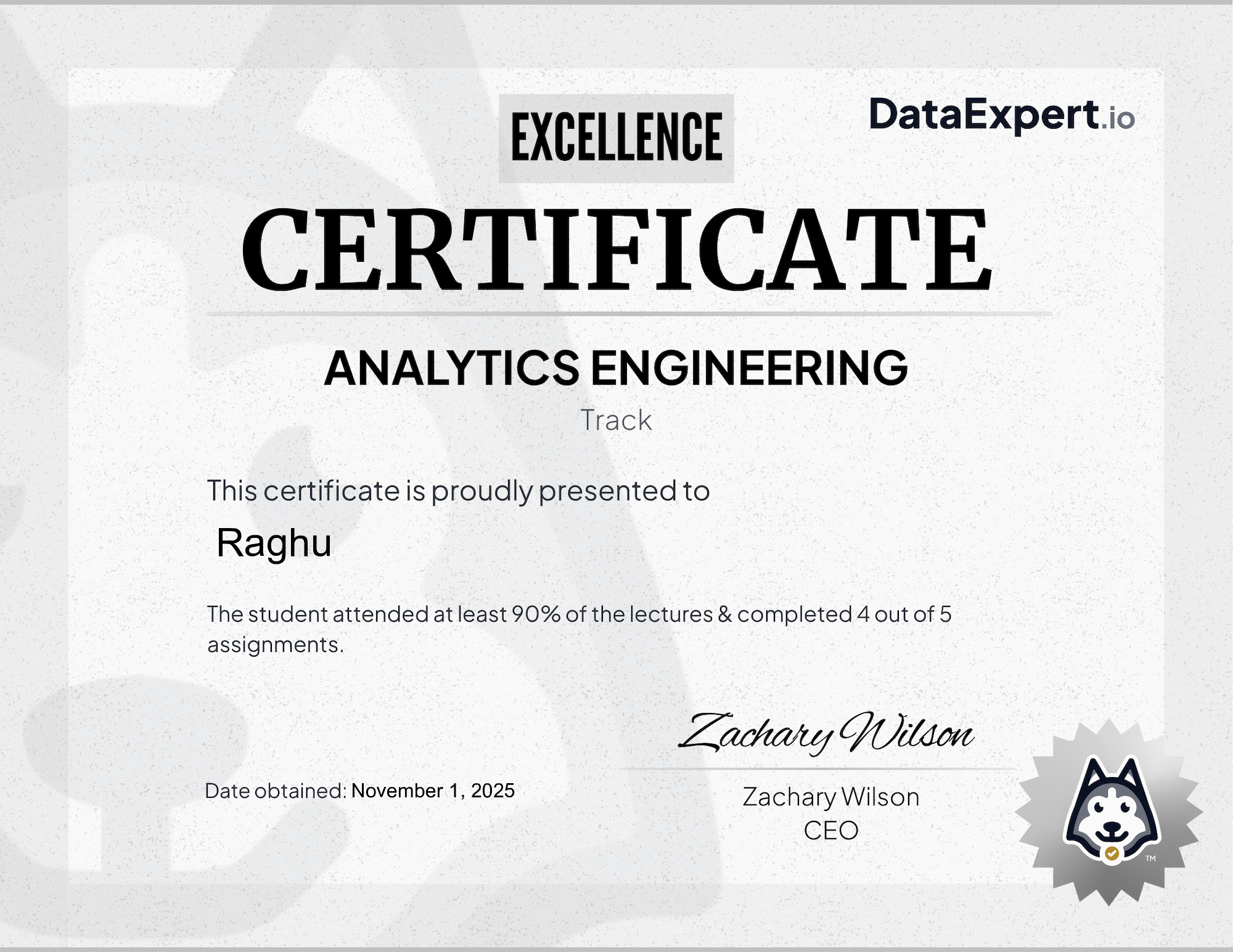 Raghu - DataExpert.io AE Excellence Certification