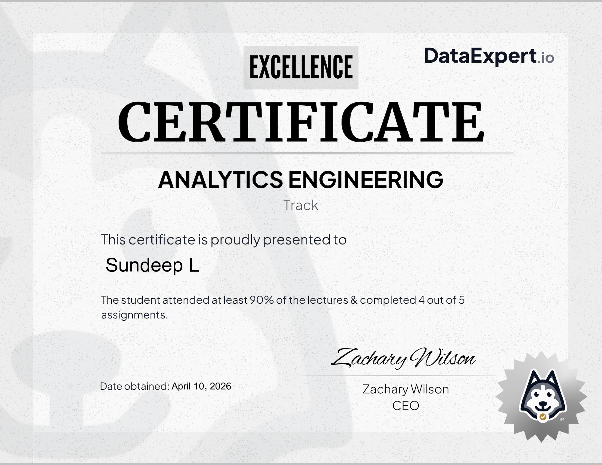 Sundeep L - DataExpert.io AE Excellence Certification