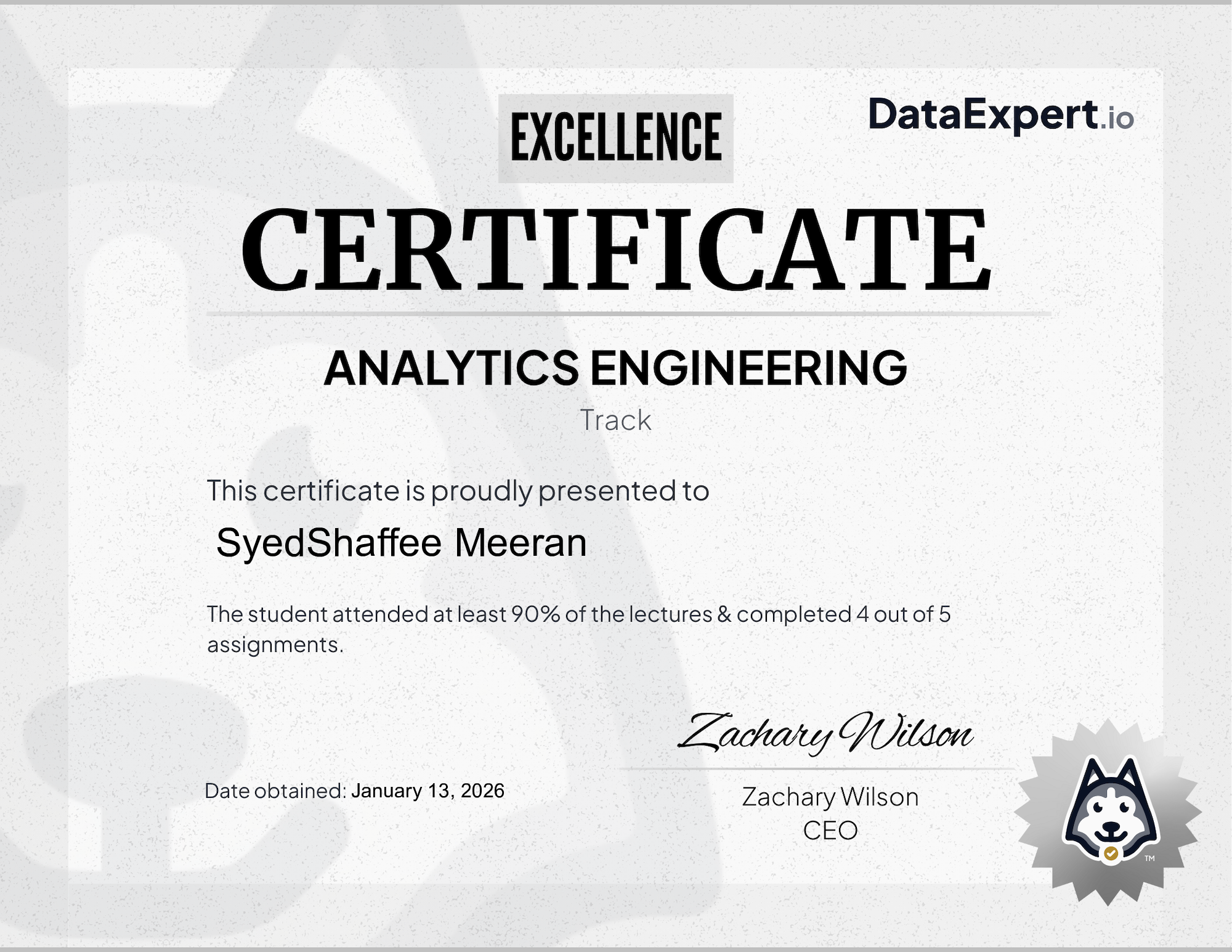 SyedShaffee Meeran - DataExpert.io AE Excellence Certification