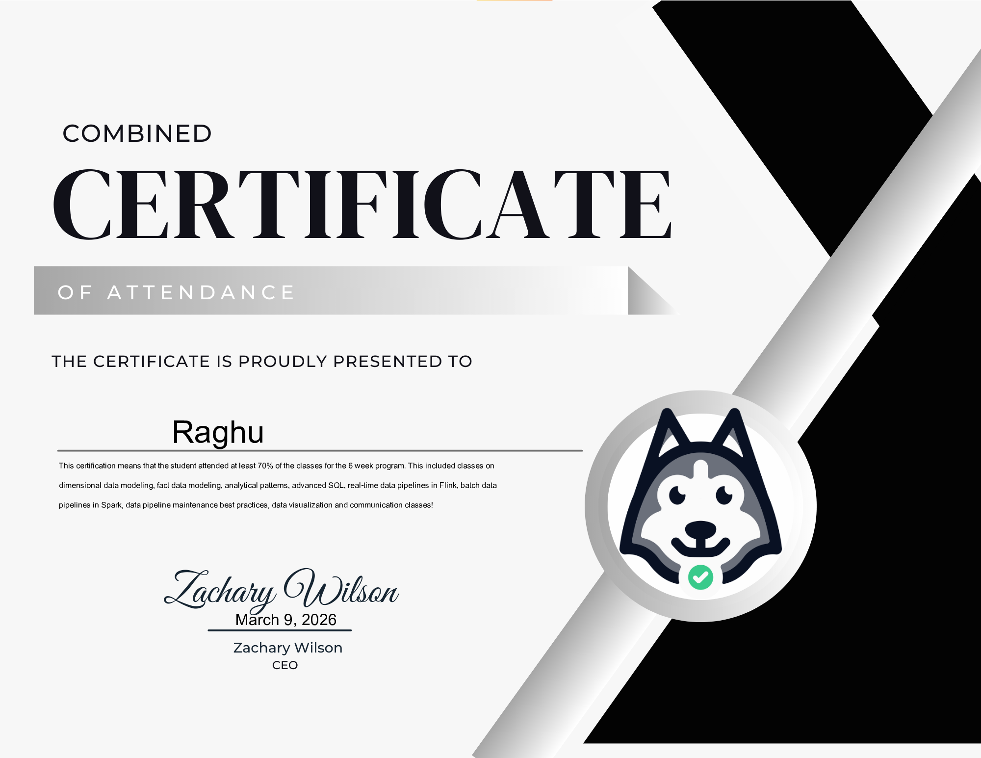 Raghu - DataEngineer.io Combined Attendee Certification