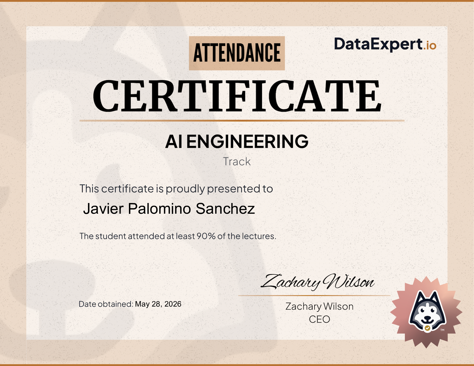 Javier Palomino Sanchez - DataExpert.io AI Attendee Certification