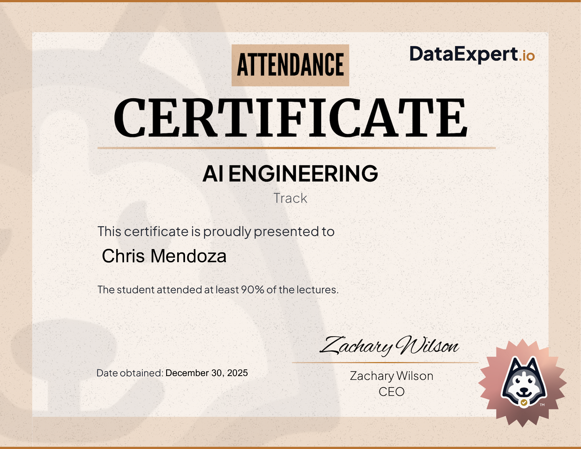 Chris Mendoza - DataExpert.io AI Attendee Certification