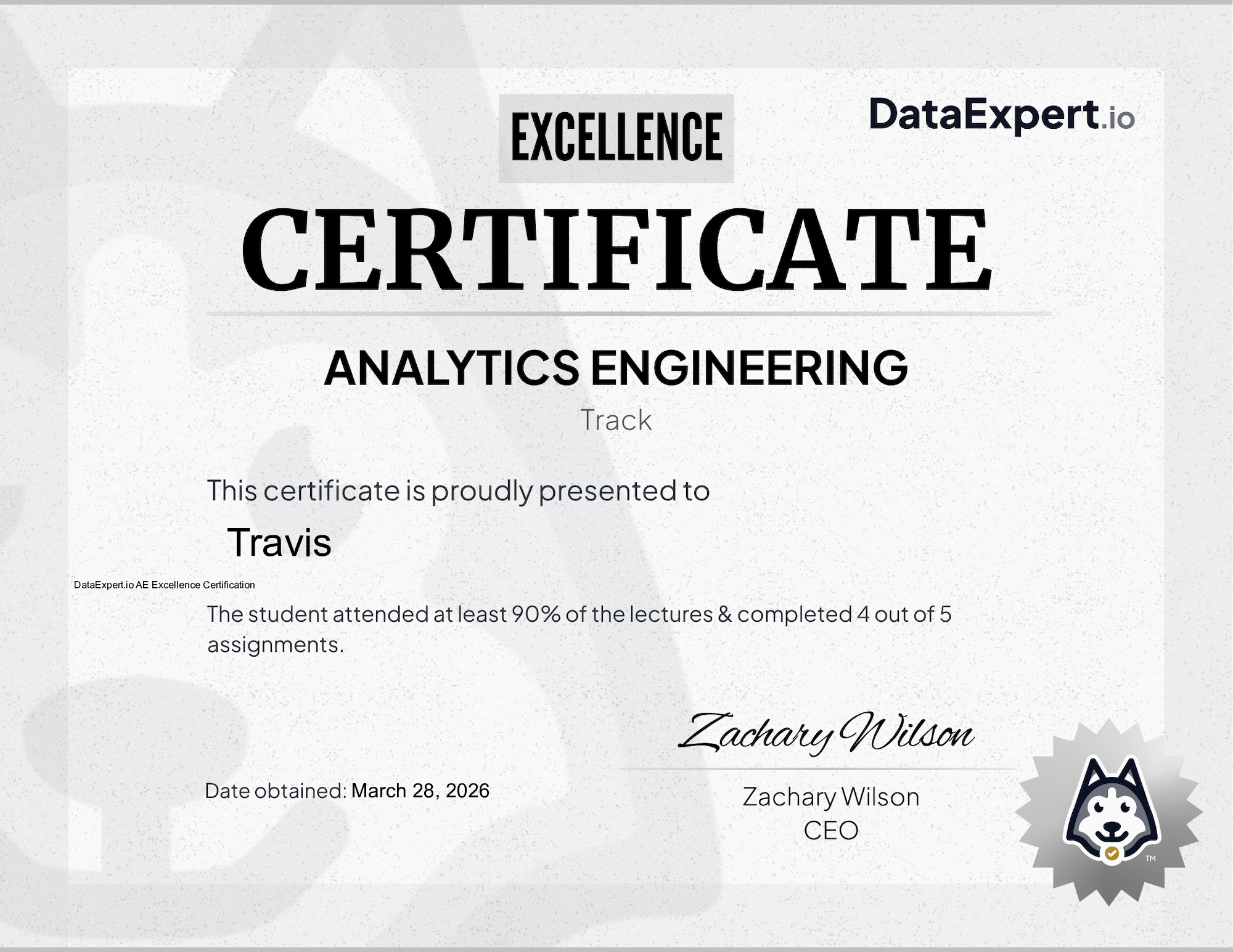  Travis - DataExpert.io AE Excellence Certification