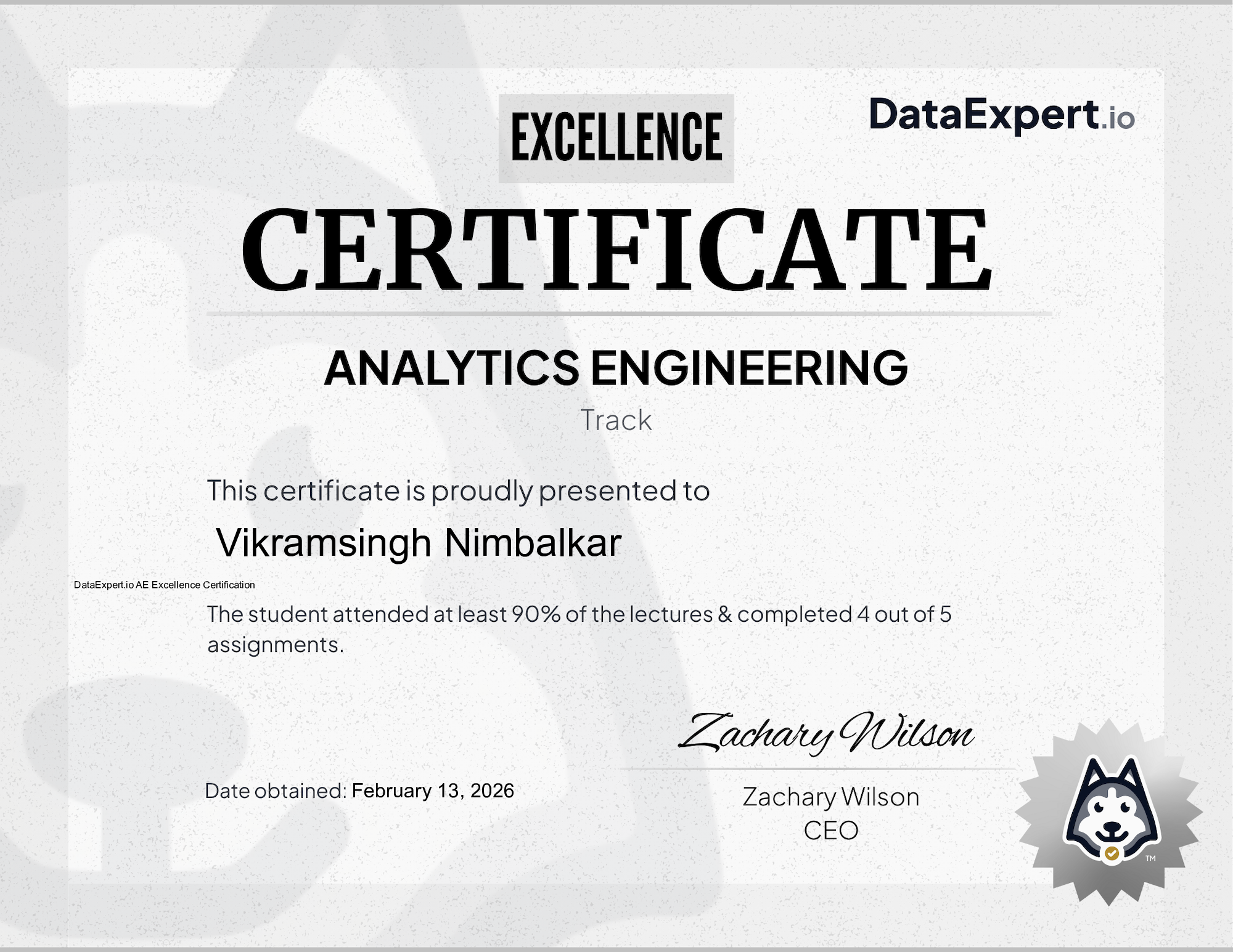 Vikramsingh Nimbalkar - DataExpert.io AE Excellence Certification